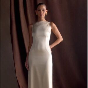 Meshki Satin “Violet” Cream Maxi Slip Dress